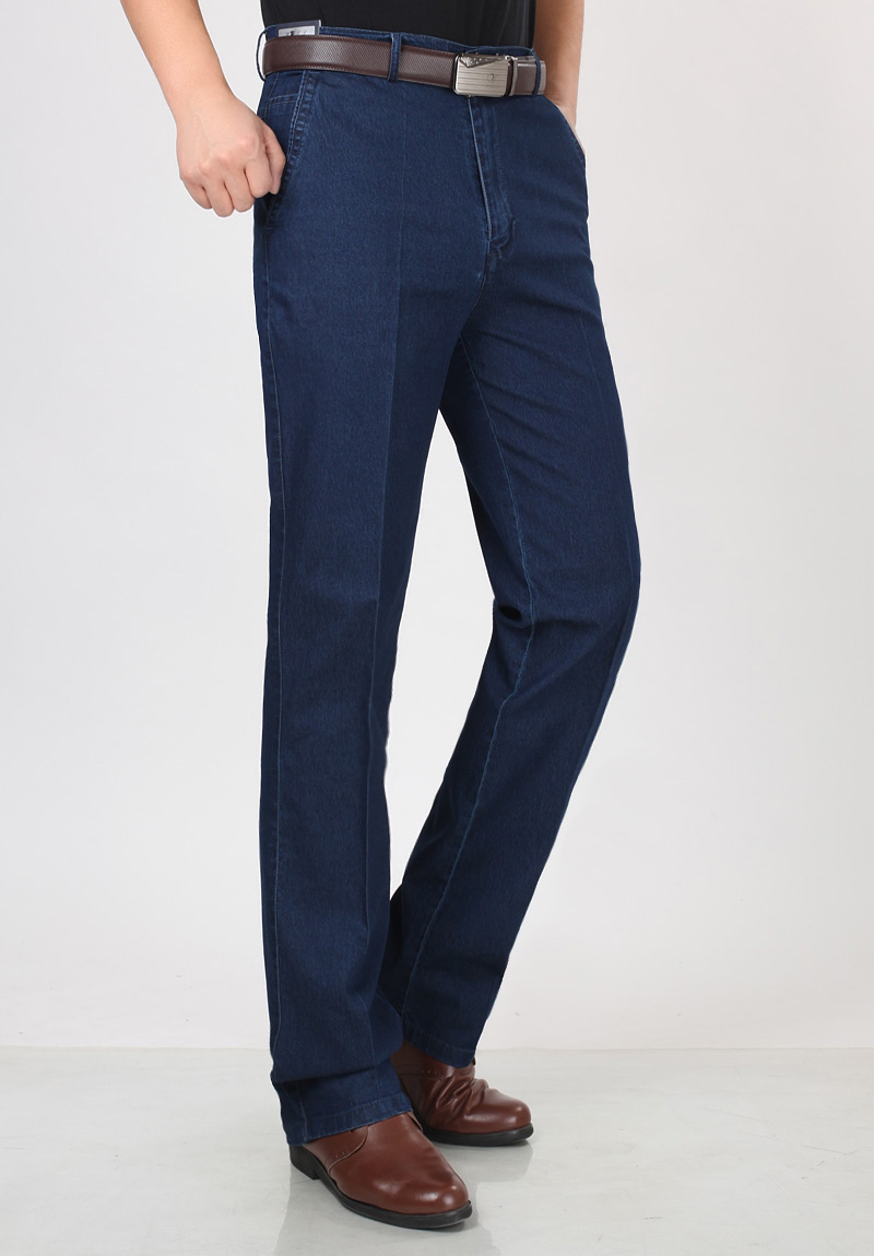 Đàn ông 40-50 tuổi mùa xuân và mùa hè quần jeans rộng mỏng màu xanh nhạt eo cao kích thước lớn cộng với quần jean thẳng béo áo thể thao