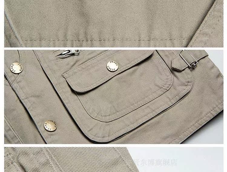 Áo thun nam mùa thu nhiều túi cotton đơn cổ chữ V chụp ảnh giải trí câu cá giải trí nhiều túi vest vest cỡ lớn áo khoác mùa đông nam
