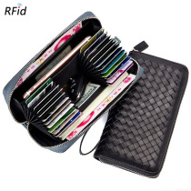 Sheep Leather Weave Long Accordion Card Wallet Wallet Integrated Male Multi-Position Genuine Leather Multifunction Large Capacity Cardholder