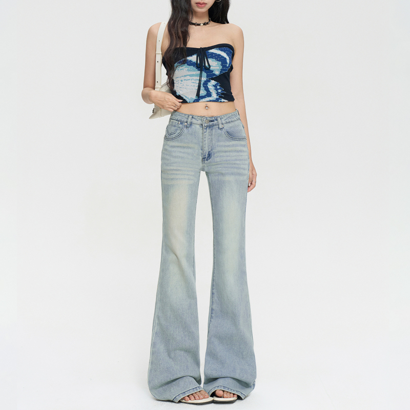 Light Blue Bootcut Jeans for Women 2026 New Style Petite Low-Waist Slimming American Retro Flared Pants