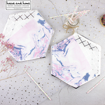 Felice fazy disposable paper plate marble pink picnic platter picnic party bronzing dessert table