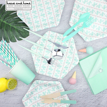 Disposable Picnic Cake dishes ins party bang paper cup set dessert table cartoon cactus tableware