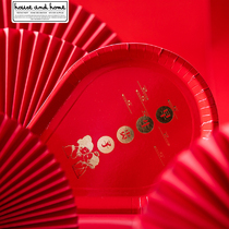 Wedding festive paper plate happy candy fruit dried fruit melon seeds tobacco fruit plate thickened disposable red wedding creative supplies