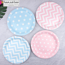 Disposable pink blue paper plate star pattern disc environmental protection color paper tableware picnic decoration cartoon color