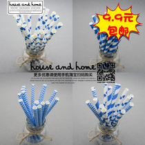 Green decorative paper straw blue polka dot stripes creative wedding props banquet party Children DIY 200