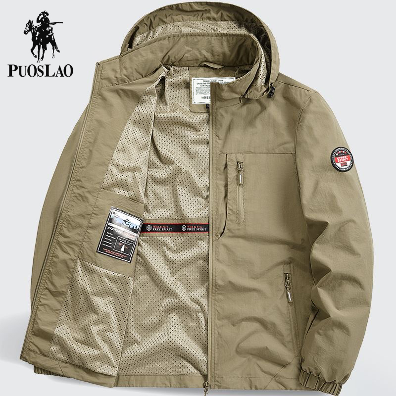 Paul Men's Thin Windproof and Waterproof Jacket with Detachable Hood, Suitable for Spring, Autumn, and Winter, Fleece-Lined, Thickened, Warm, and Suitable for Outdoor Activities