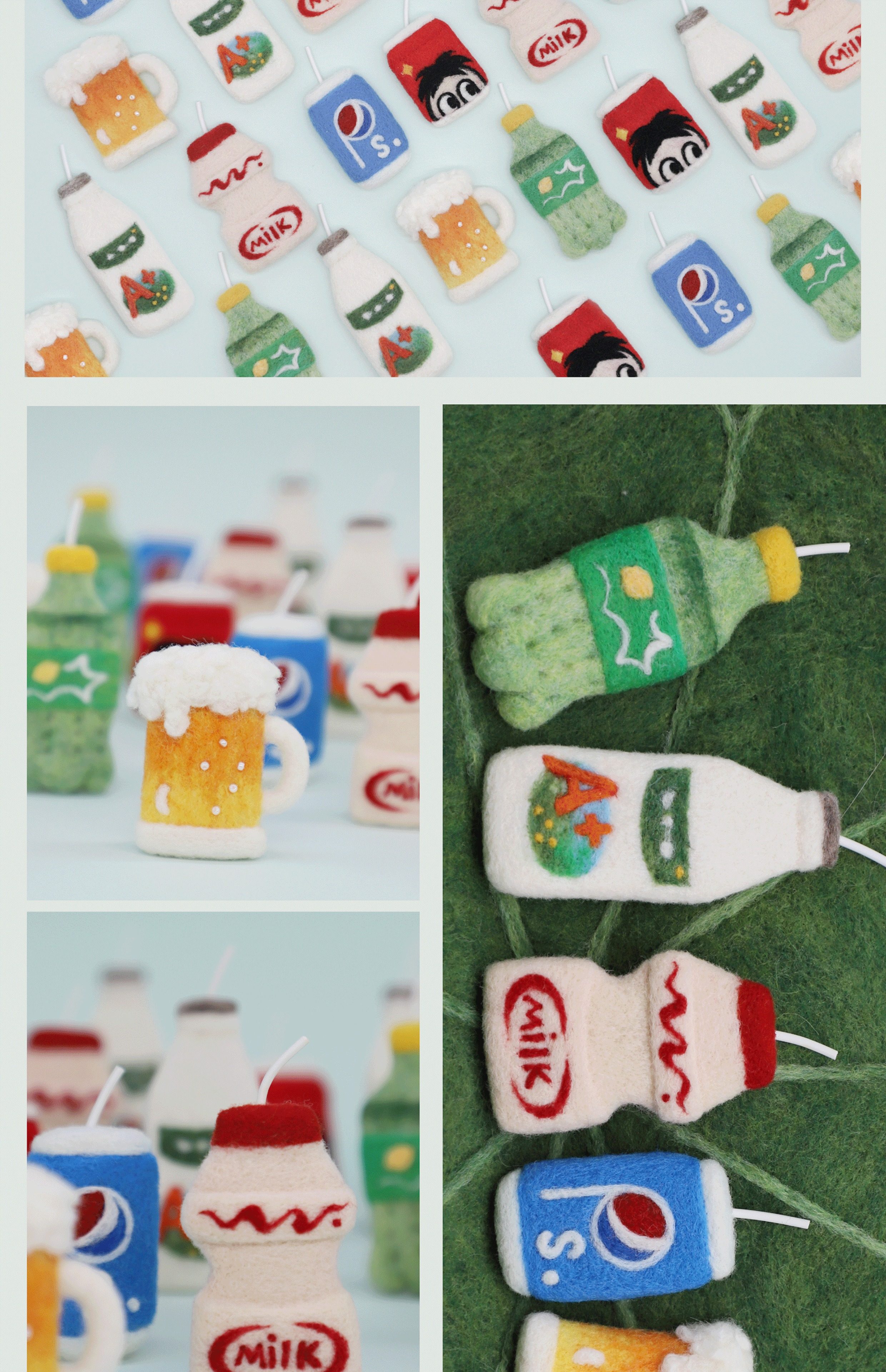 フェルト手作り ドリンクシリーズ ペプシ ヤクルト スプライト ビール