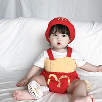 Korean version ins baby spring and autumn childrens suit Mens and womens baby fries strap Hayi climbing clothes send hats