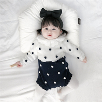 Spring and autumn baby children climbing clothes Female baby bubble ball hand-knitted one-piece cotton long-sleeved coat bag fart coat