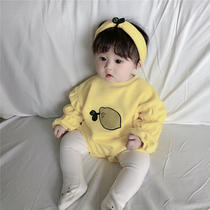 INS burst Korean baby spring and autumn lemon jumpsuit Baby climbing clothes Girls cute Haiyi outerwear hair band