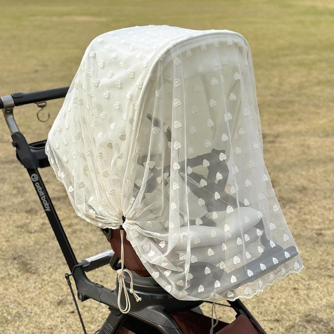 韓国版ベビーカー用蚊帳 フルカバー ユニバーサル ベビーラブ刺繍 トロリー 夏用 蚊よけカバー 通気性