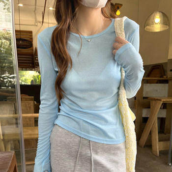Slightly Sheer, Lazy-Style Dopamine Sun Protection Shirt for Women, Thin Summer New Korean Version Slim-Fit Long-Sleeve T-Shirt, Air-Conditioning Shirt for Women