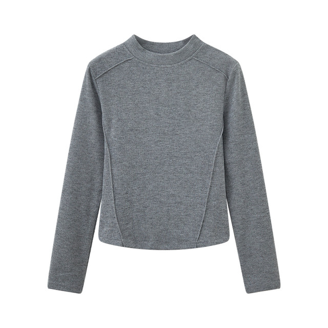 Trendy Half-High Collar Brushed Fleece Women's Long-Sleeve T-Shirt, New Winter Korean Style Slim-Fit Patchwork Mid-Neck Base Shirt for Women