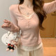 Lace Patchwork Fake Two-Piece Color-Blocked Cashmere Long-Sleeve T-Shirt for Women, New Spring Style, Sweet Round Neck, Slim Fit Top