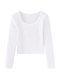 ins Hot Girl Round Neck Brushed Thin Fleece Long Sleeve T-Shirt for Women, Short Style, New Spring Slim Fit for Petite Women, White Base Shirt