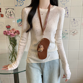 Fashionable Commuting Versatile Polka Dot Wool Knit Sweater for Women 2025 Autumn New Korean Style Round Neck Slim Fit Layered Sweater