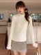 Fuzzy Patchwork Mid-Neck Fleece-Lined Long-Sleeve Base Shirt for Women, New Spring and Autumn Korean Style, Gentle Apricot Color, Slim-Fit T-Shirt Top