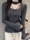 Gentle Lace-Trimmed Halter Neck Square-Neck Flared Sleeve Knit Sweater for Women, New Winter Style Sweet Slim-Fit Sweater