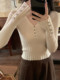 Pure Desire Style V-Neck Knit Sweater for Petite Women, New Autumn and Winter Korean Version, Slim Fit with Cuff Button Decoration and Waist-Cinching Design