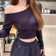 ins Hot Girl Irregular One-Shoulder Long Sleeve T-Shirt for Women, Spring New Style, Petite Slim Fit Sexy Slimming Short Top