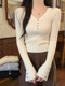 Petite V-Neck Sweater with Button Embellishments at the Cuffs, New Korean Style Slim-Fit Waist-Cinching Knitwear for Women in Autumn and Winter
