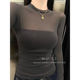 Long-Sleeved T-Shirt with Built-In Bra Pads, Sheer Mesh Splicing, Slim Fit, Round Neck, New Autumn Style for Women