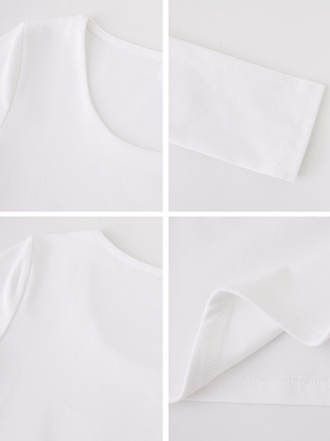 Chic Round-Neck High-Waisted White Base Shirt for Women, New Spring Korean Style Slim-Fit Regular Shoulder Long-Sleeve T-Shirt for Petite Women