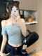 Sexy Hollow-Out Backless Off-Shoulder Short-Sleeve T-Shirt for Women, 2026 Summer New Style, High-Waisted Short Top