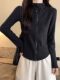 Fishbone Design Double Zipper Brushed Velvet Long-Sleeved Cardigan for Women, New Winter Casual Sports Style Stand-Up Collar Jacket