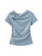 Niche Design Twisted Collar Short-Sleeve T-Shirt for Women, New Summer Style, Ruched Slim Fit, Gentle and Fresh Blue Top