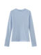 Elegant Rolled-Edge Round-Neck Simple Long-Sleeve Sun-Protective T-Shirt for Women, Early Spring New Korean-Style Blue Slim-Fit Versatile Base Shirt