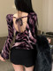 American-Style Spicy Girl Leopard Print Long-Sleeve T-Shirt for Women, New Autumn and Winter Slim-Fit Sexy Backless Tie-Up Base Shirt for Women Ins