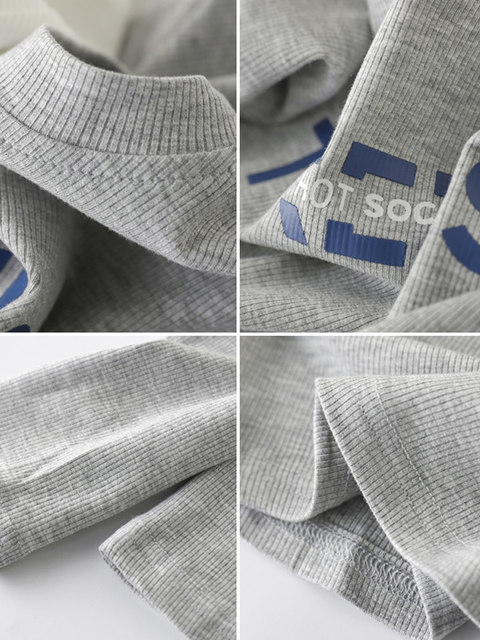 White Letter Print Regular Shoulder Base Shirt for Women, New Autumn Korean Style Slim Fit Shoulder Pad High-Waisted Short Top for Winter