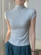 Pure Desire Style White Half-High Collar Ribbed T-Shirt for Women, Short-Sleeved, Summer New Korean Version, Slim Fit Stand-Up Collar Base Shirt