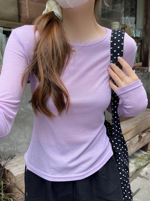 Slightly Sheer, Lazy-Style Dopamine Sun Protection Shirt for Women, Thin Summer New Korean Version Slim-Fit Long-Sleeve T-Shirt, Air-Conditioning Shirt for Women