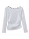 Hong Kong Style Spicy Girl Studded Design Off-Shoulder White Long-Sleeve T-Shirt for Women, New Spring Pleated Waist-Cinching Base Shirt