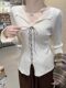 Elegant Slim-Fit Lace-Trimmed Tie-Up V-Neck Knit Sweater for Women with Ruffled Edges, New Winter Style with Bell Sleeves