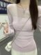 Gentle Purple Pure Desire Patchwork See-Through Long-Sleeved Wool Knitwear for Women, New Autumn Korean Style Simple Round-Neck Sweater