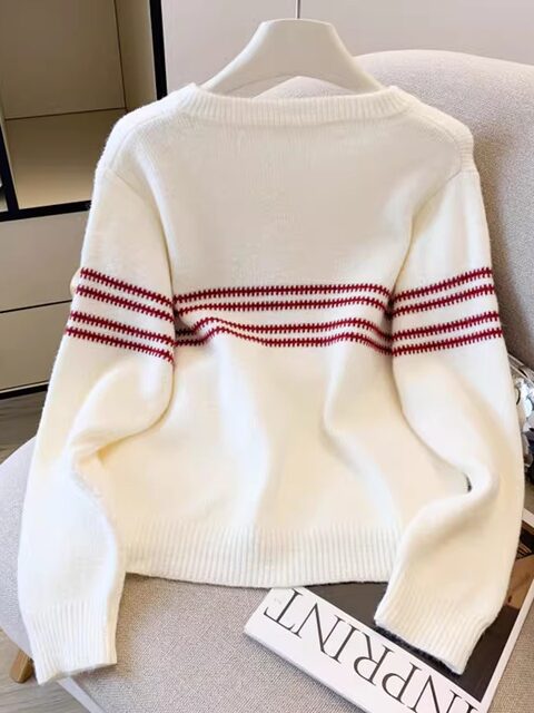 Korean Fashion Double Zipper Striped Long-Sleeved Sweater Jacket for Women Autumn and Winter New Style Simple Casual Versatile Knitted Cardigan