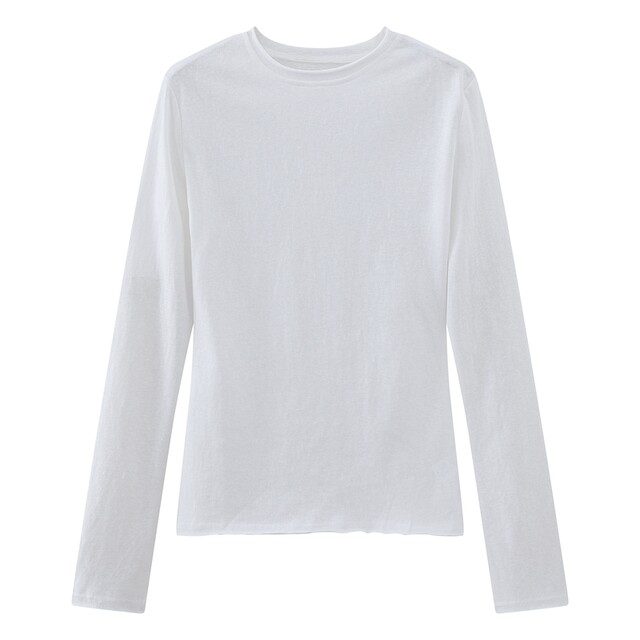 Chic Rolled-Edge Snowflake Cotton White Base Shirt for Women, 2026 Spring New Slim-Fit Sun-Protective Long-Sleeve Women's T-Shirt