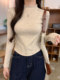 Pure Desire Style Small Stand Collar Fleece-Lined Base Shirt for Women, New Winter Korean Version Slim Fit Irregular Fishbone Long-Sleeve T-Shirt for Women
