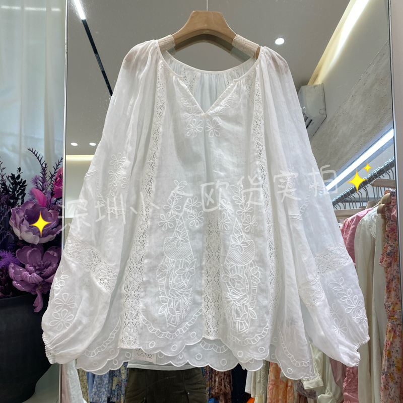 85731 Magic Fairy Castle Queen Light Luxury Vintage Embroidered Lantern Sleeve Ramie Lace Shirt Stylish Sun Protection Cover-Up for Women 85731 Magic Fairy Castle Queen Light Luxury Vintage Embroidered Lantern Sleeve Ramie Lace Shirt Stylish Sun Protection Cover-Up for Women