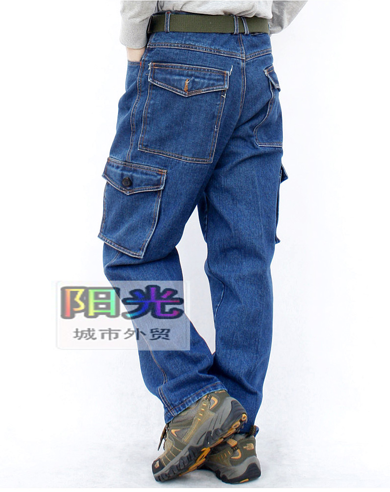 Máy sửa chữa lỏng kích thước lớn mạnh mẽ chịu mài mòn bông dụng cụ denim quần giản dị bảo hiểm lao động thẳng làm việc quần đa túi đẹp trai