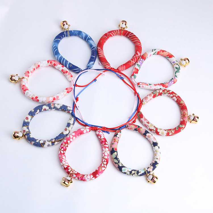 Ferret bell collar Japanese and wind hand-printed small dog cherry blossom necklace dog collar pet supplies