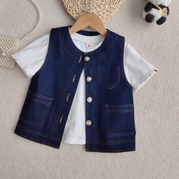 Girls' denim vest, summer thin, versatile and trendy outer wear