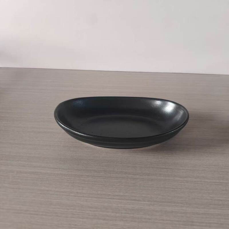 Foreign Trade Surplus Stock 7inch Boat-Shaped Plate Matte Black Ceramic Dish Household Snack Plate Japanese Sushi Tableware