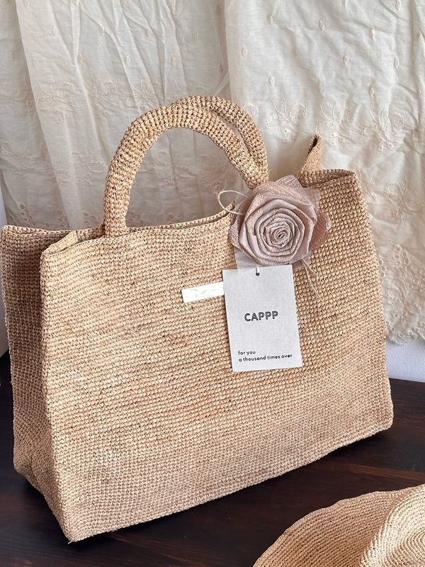 Cappp Imported Handmade Raffia Woven Straw Bag, Light Luxury Large Handbag Cappp Imported Handmade Raffia Woven Straw Bag, Light Luxury Large Handbag