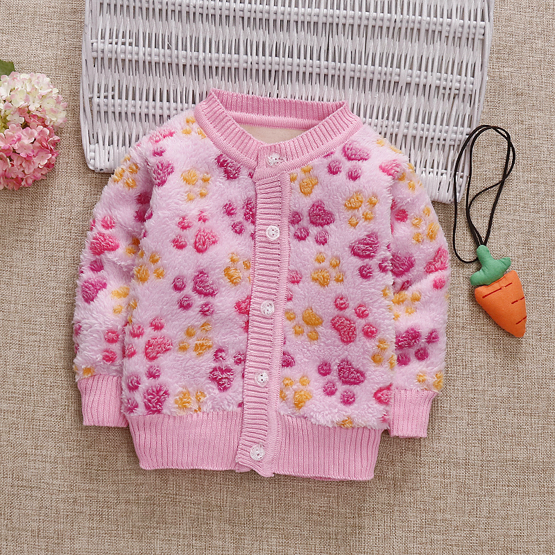 Áo khoác bé gái cộng với áo len nhung dày mùa thu và áo khoác mùa đông 1-3 tuổi bé trai flannel áo len ấm áp áo khoác trẻ em