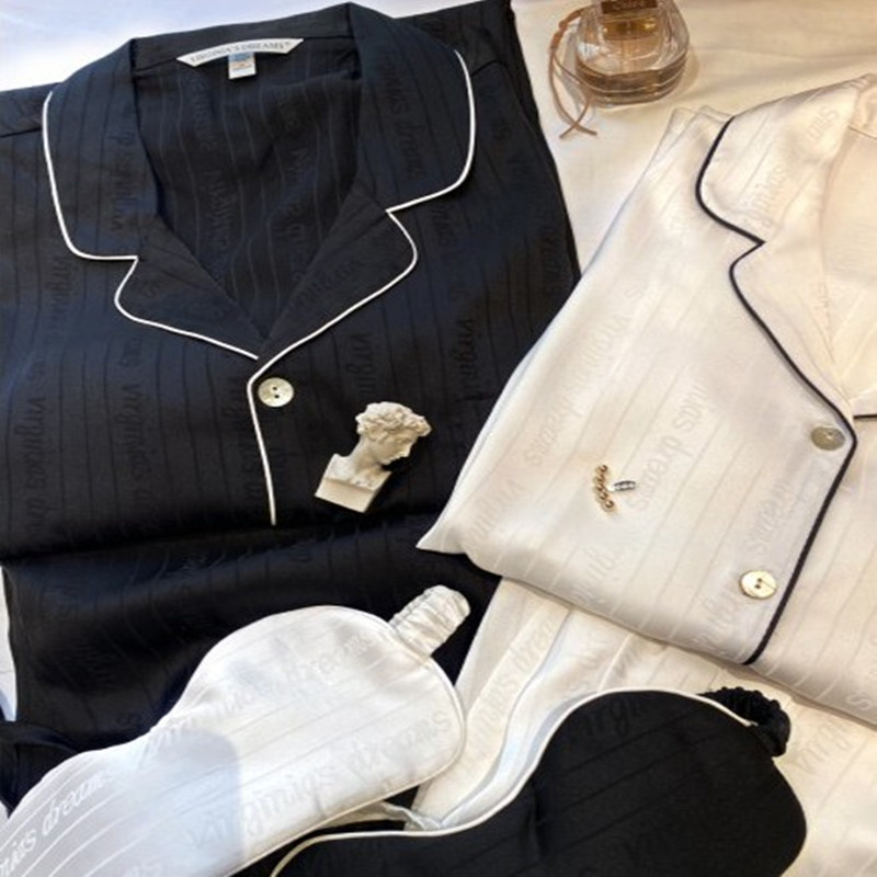 Mulberry silk silk pajamas female couple spring and autumn high-quality long-sleeved trousers striped home service suit can be worn outside for men