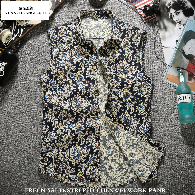 Summer New Thin Breathable Sleeveless Vest Men's Fashionable Slim-Fit Korean Style Vest Personalized Floral Shirt Vest